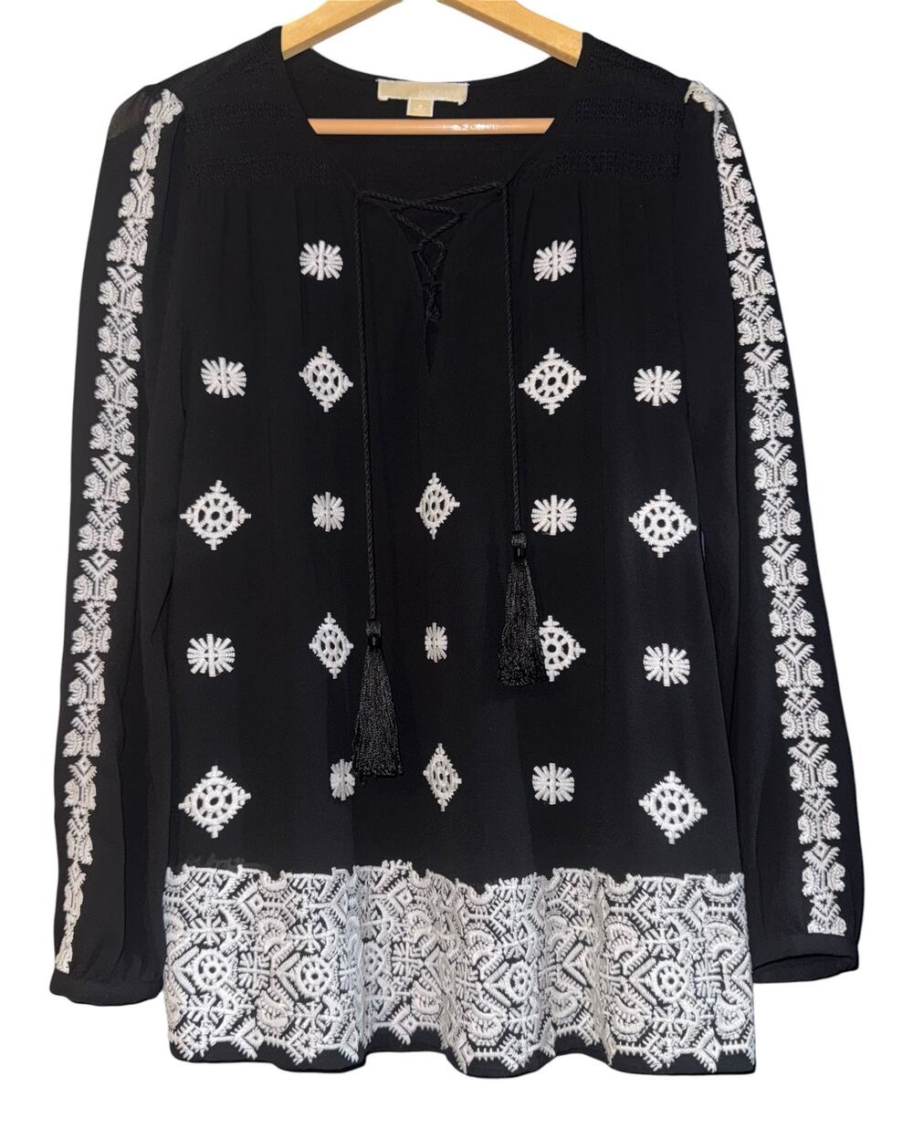 Michael Kors Boho Embroidered Peasant Top Women's Small Hippie Southwestern
